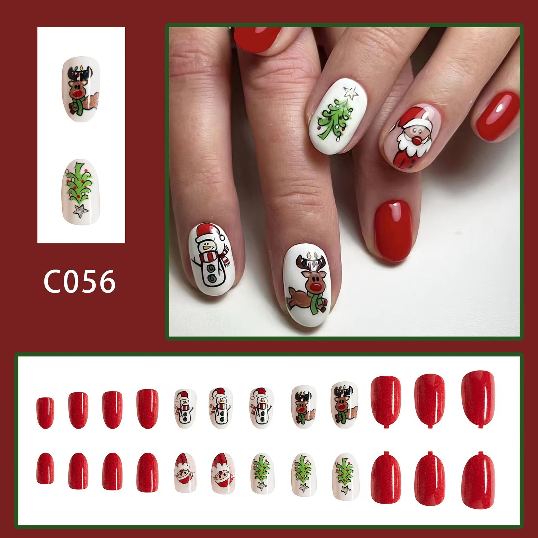 Short Shiny Christmas Santa Tree Reindeer Fall Nails - 24 Pieces