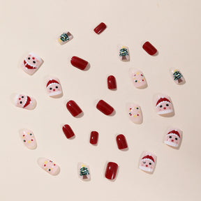 Short Square Christmas Santa Tree Wreath Removable Fake Nails