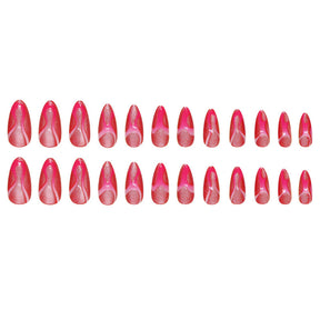 Removable Fake Nails Rose Red Wave Design 24-Piece