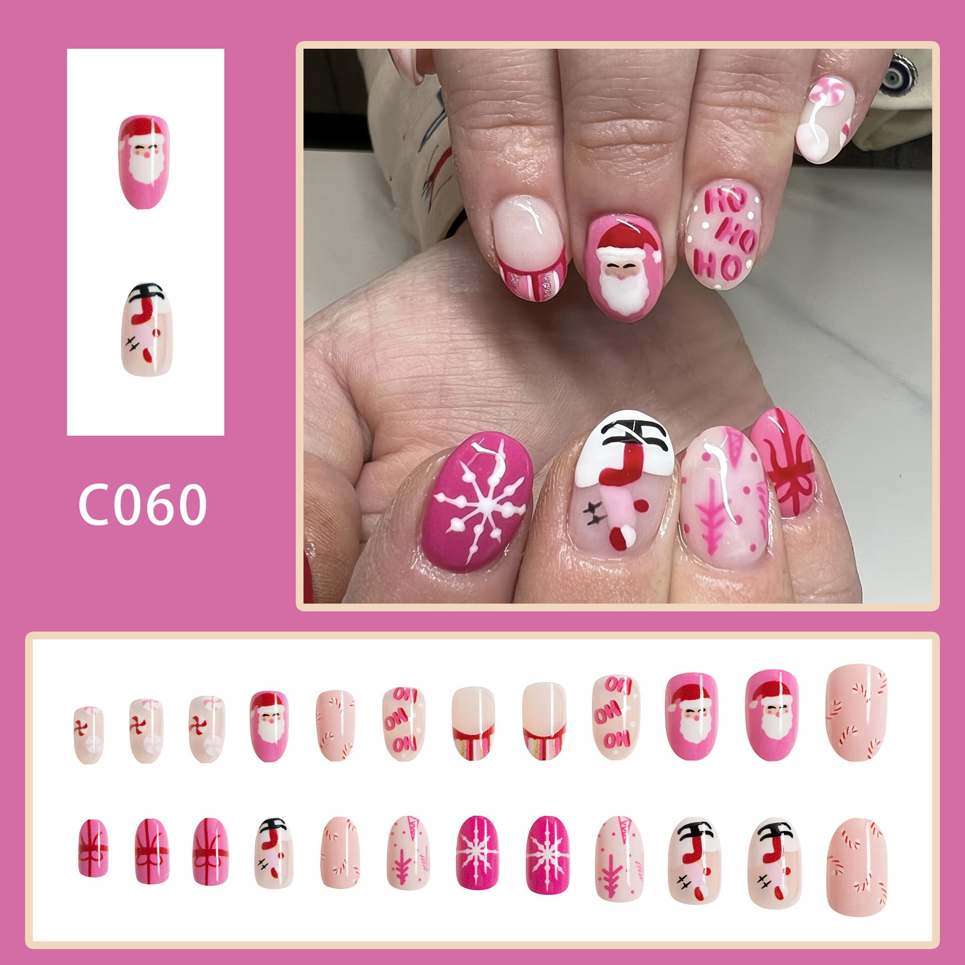 Short Santa Snowflake Tree Hat Christmas Nails