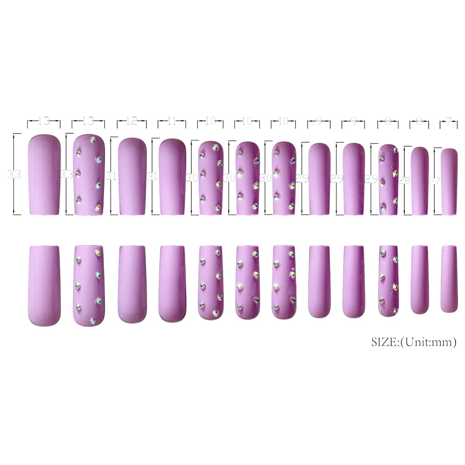 Charming Purple Tube Long Square Press-On Nails, Punk Rhinestone