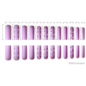 Charming Purple Tube Long Square Press-On Nails, Punk Rhinestone