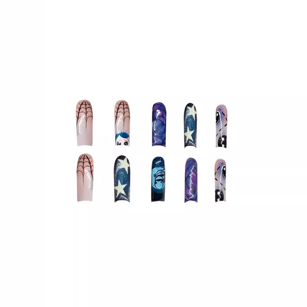 Trendy Halloween Star Graffiti Nail Tips