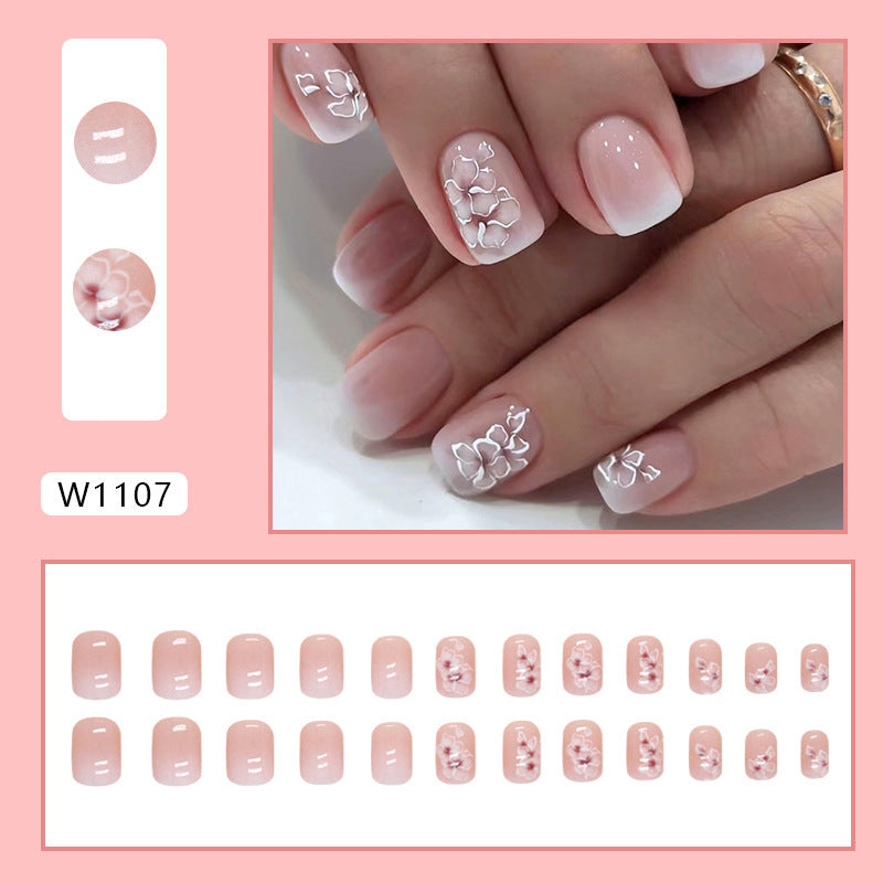 Short Square Nail Tips with Soft Gradient and Flowers