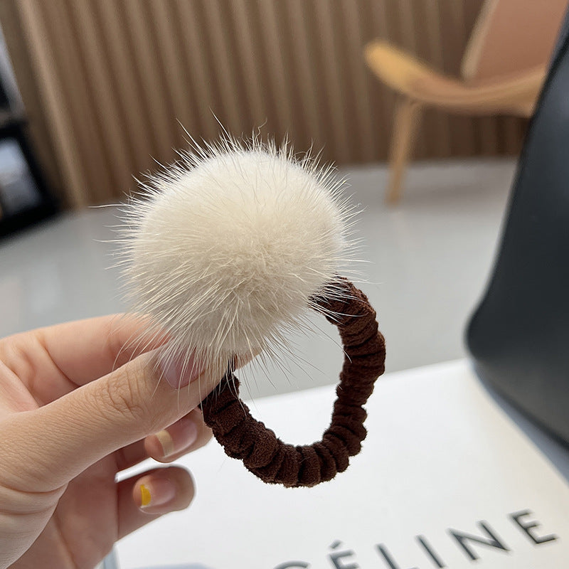 Cute Real Mink Fur Hair Tie Winter Fashion Accessory