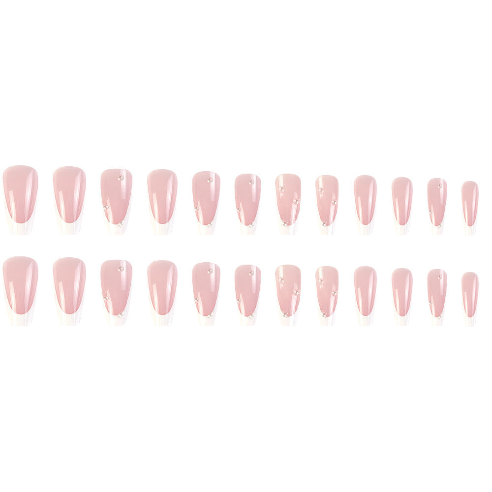 Detachable French White Edge Nail Tips with Pearls