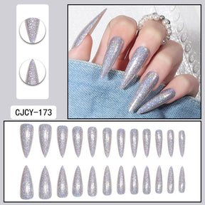 Long Acrylic Nail Tips with Holographic Glitter