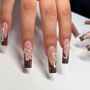 Brown Butterfly French Nails, Stylish and Elegant