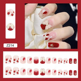 Wearable False Nails Clear Wine Red Leopard Print