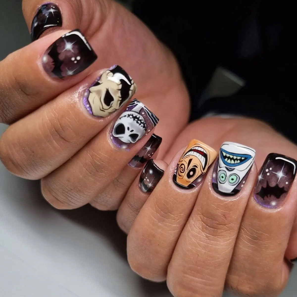 30-Piece Halloween Crystal Cat Eye Cartoon Bride Nails