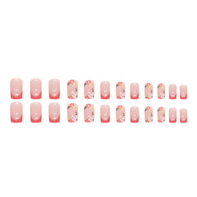 Square Multicolor Flower Nails - Cute, Sweet, Romantic