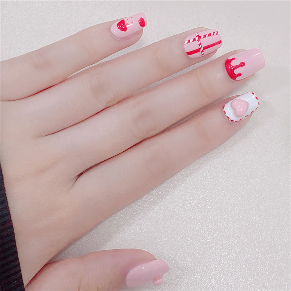 Chic Handmade Dragon Fruit Heart Fall Nails, Stylish and Versatile Short Nail Patches