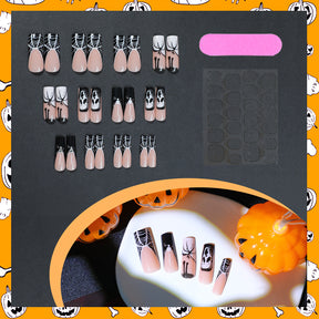 24-Piece Halloween White Spider Skull Nails