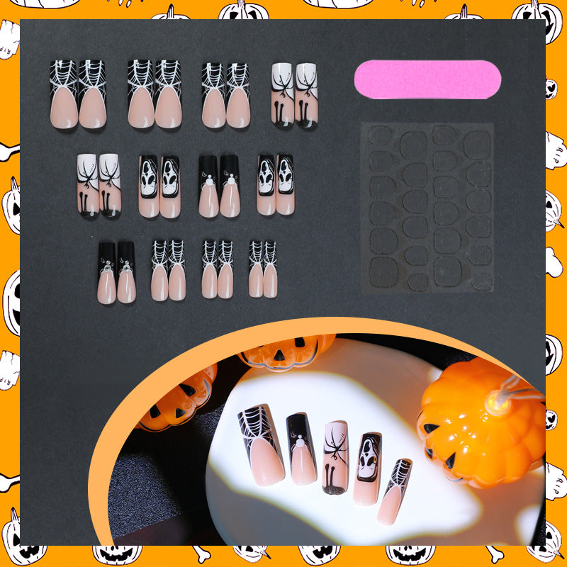 24-Piece Halloween White Spider Skull Nails