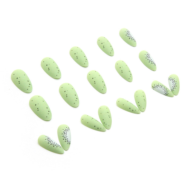 Niche Whitening Ins Style Wearable Nails Kiwi Green Matte Finish 24-Piece Set