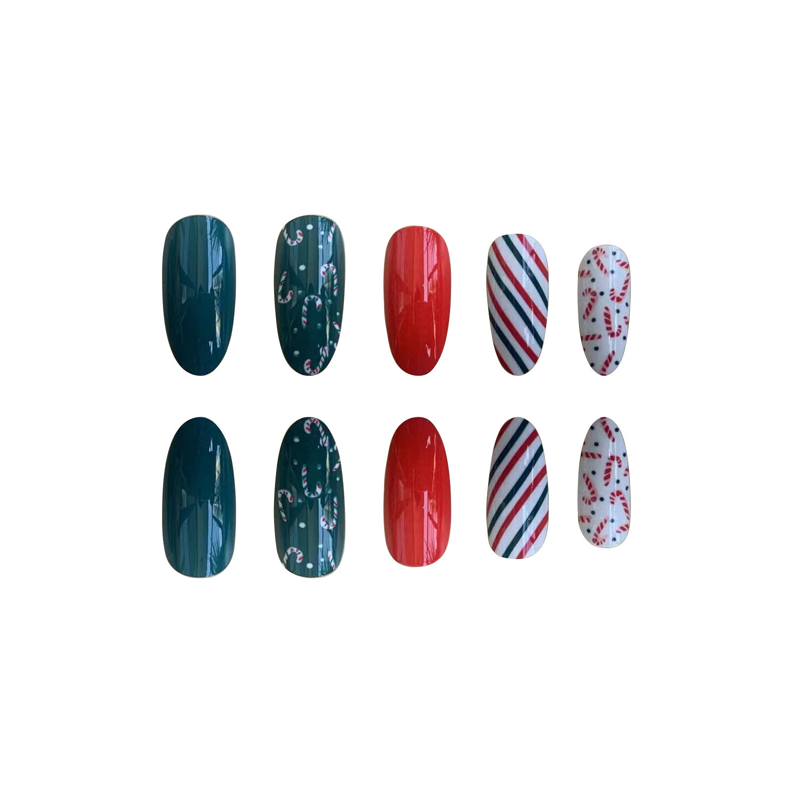 Cute Christmas Candy Cane Nails with Red White Green Stripes