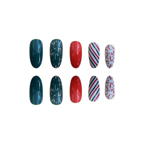 Cute Christmas Candy Cane Nails with Red White Green Stripes