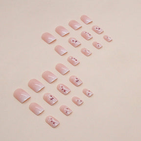 Short Square Nail Tips with Soft Gradient and Flowers