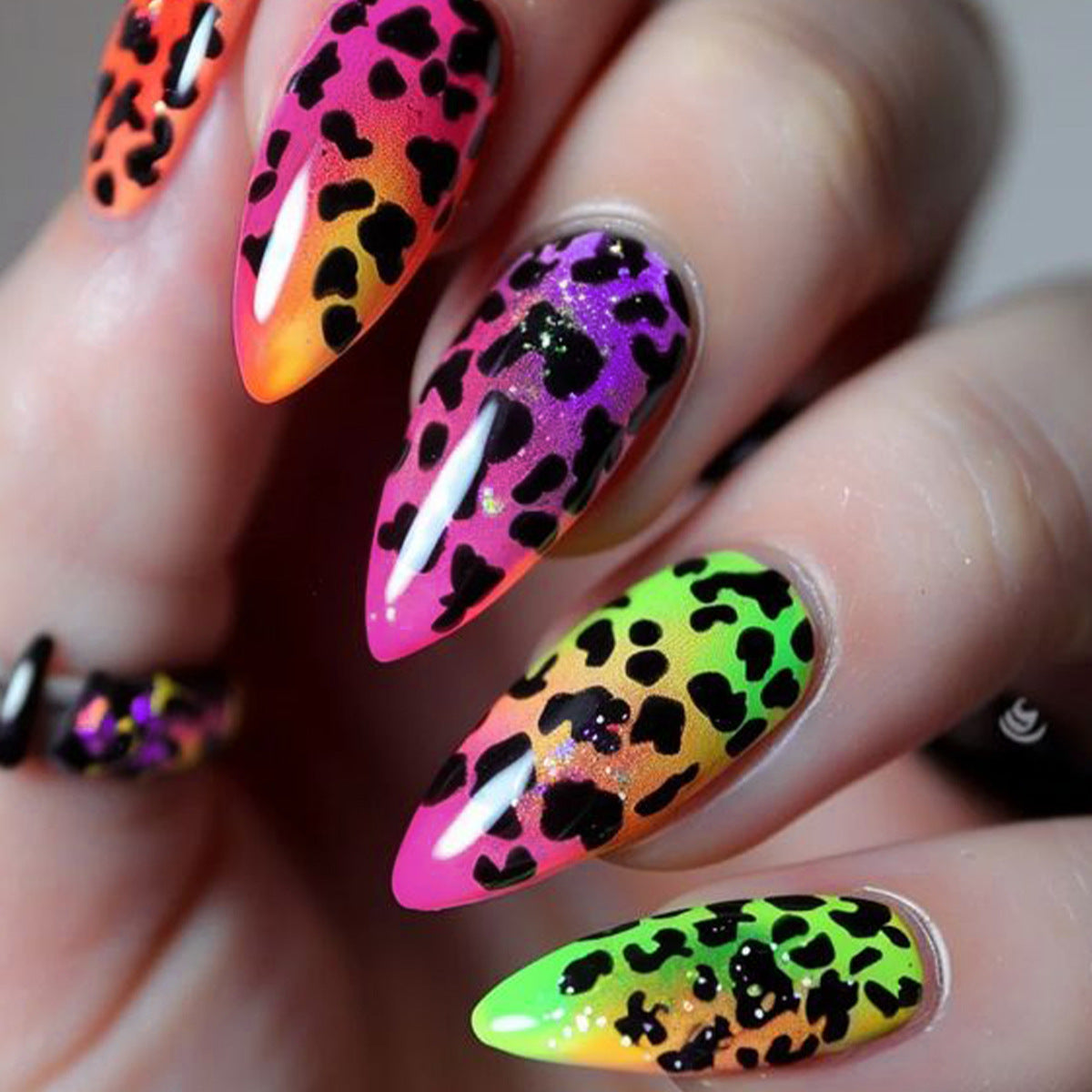 Ombre Leopard Nail Tips for European Style