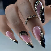 Teardrop Gold Foil French Almond Nail Tips