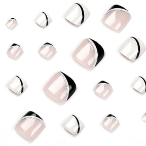 Removable Black & White French Wave Fall Toe Nails - Nail Tips