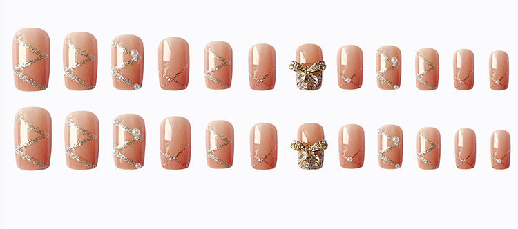 Shiny Butterfly Fall Nails 24-Piece Detachable Pink Set