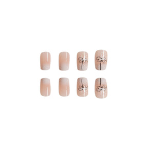 Short Shiny Nail Tips Gradient Flowers Everyday Cute