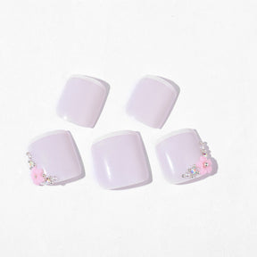 French Solid Toe Nail Tips with Flower and Half-Set Diamonds