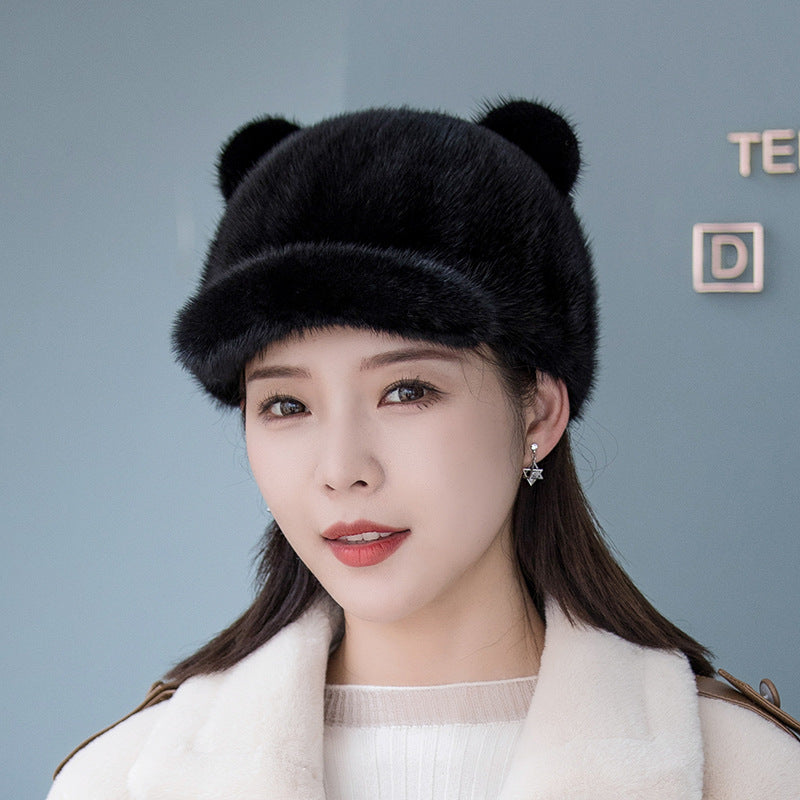 Winter Mink Fur Cat Ear Cap - Stylish & Warm