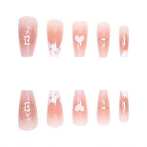 Sweet INS Style Short Milk White Heart Nail Extensions