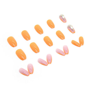 Short Ballet Nails, Diamond-Encrusted, Yellow INS Style, 24 Pieces