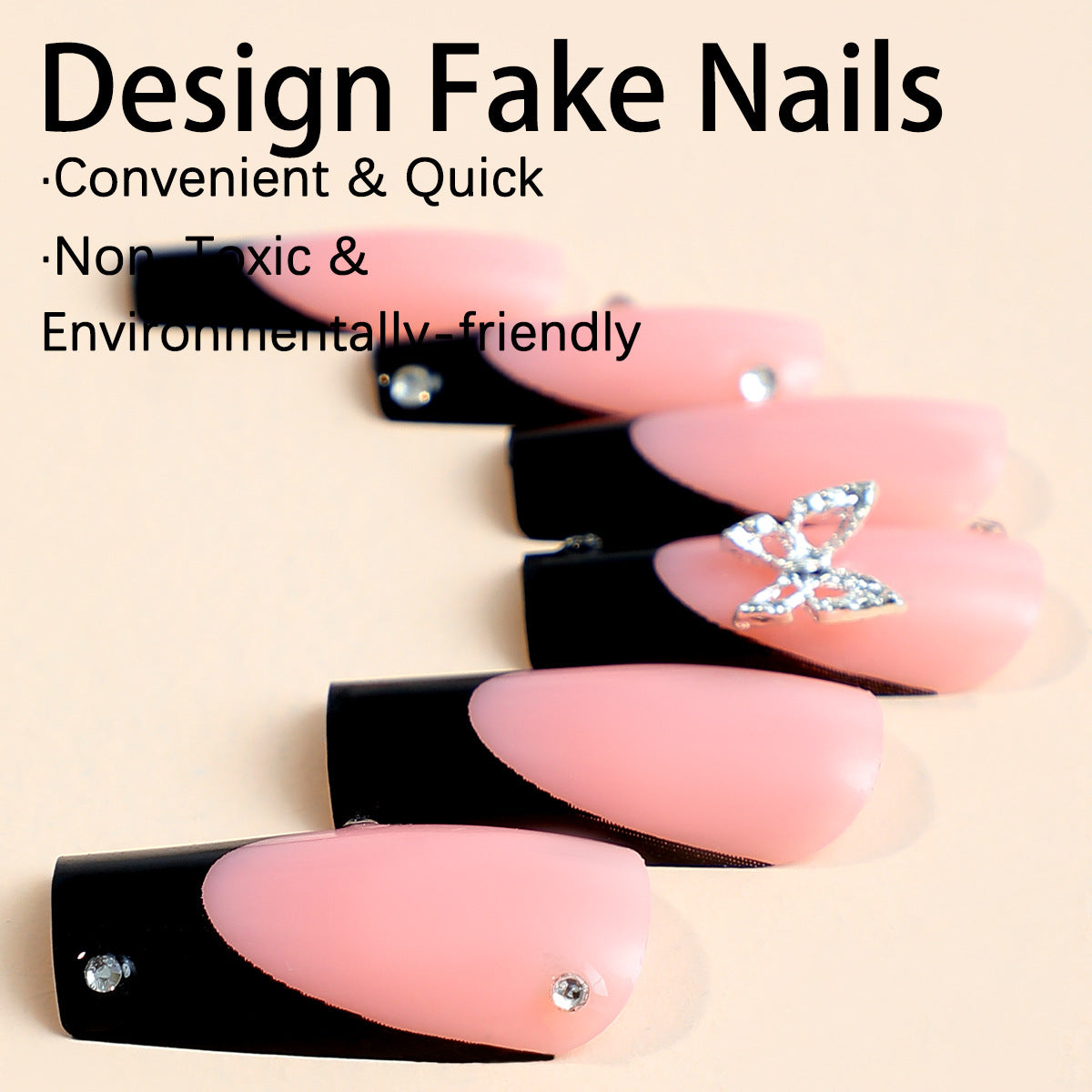 Waterproof Removable Crystal Butterfly Nail Art False Nails