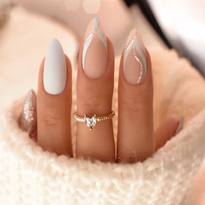 Almond Shape Matte Line Glitter Nails