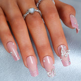 French Style Minimalist Butterfly Nail Tips with Crystal Accents