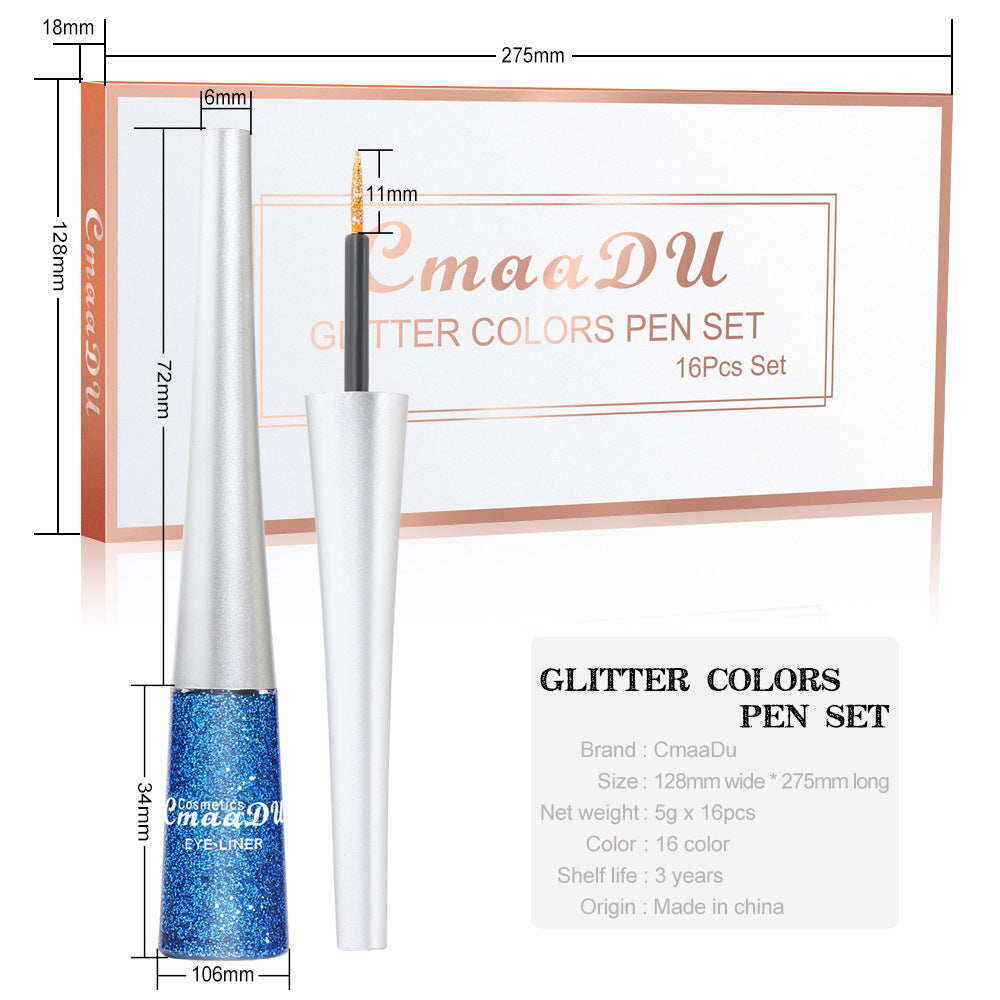 16-Color Glitter Liquid Eyeliner Set