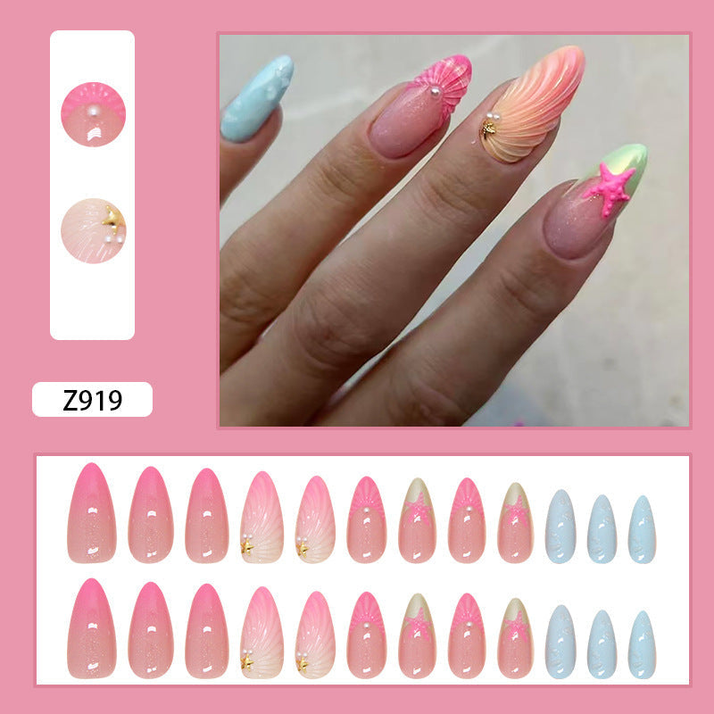 24-Piece Almond Nail Stickers with 3D Shell and Starfish