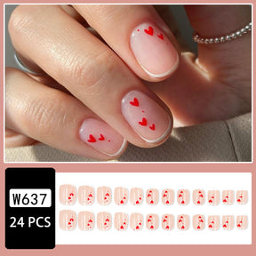 24-Piece Short Round White French Heart Nail Stickers