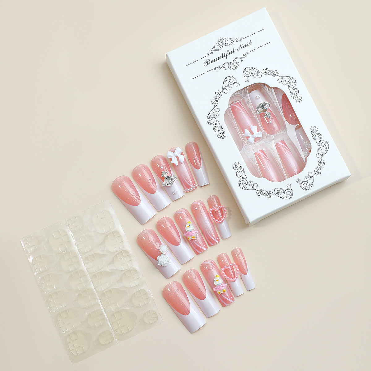 Detachable Pink Heart Magic Castle Nail Tips