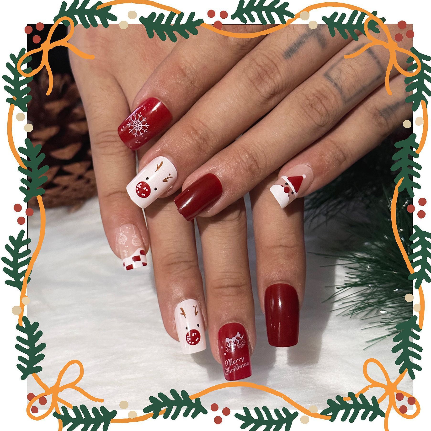 Christmas Red Snowflake Santa Reindeer Nail Sticker