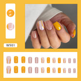 Sparkling Striped Vibrant Orange European Square Mid-Length Nails