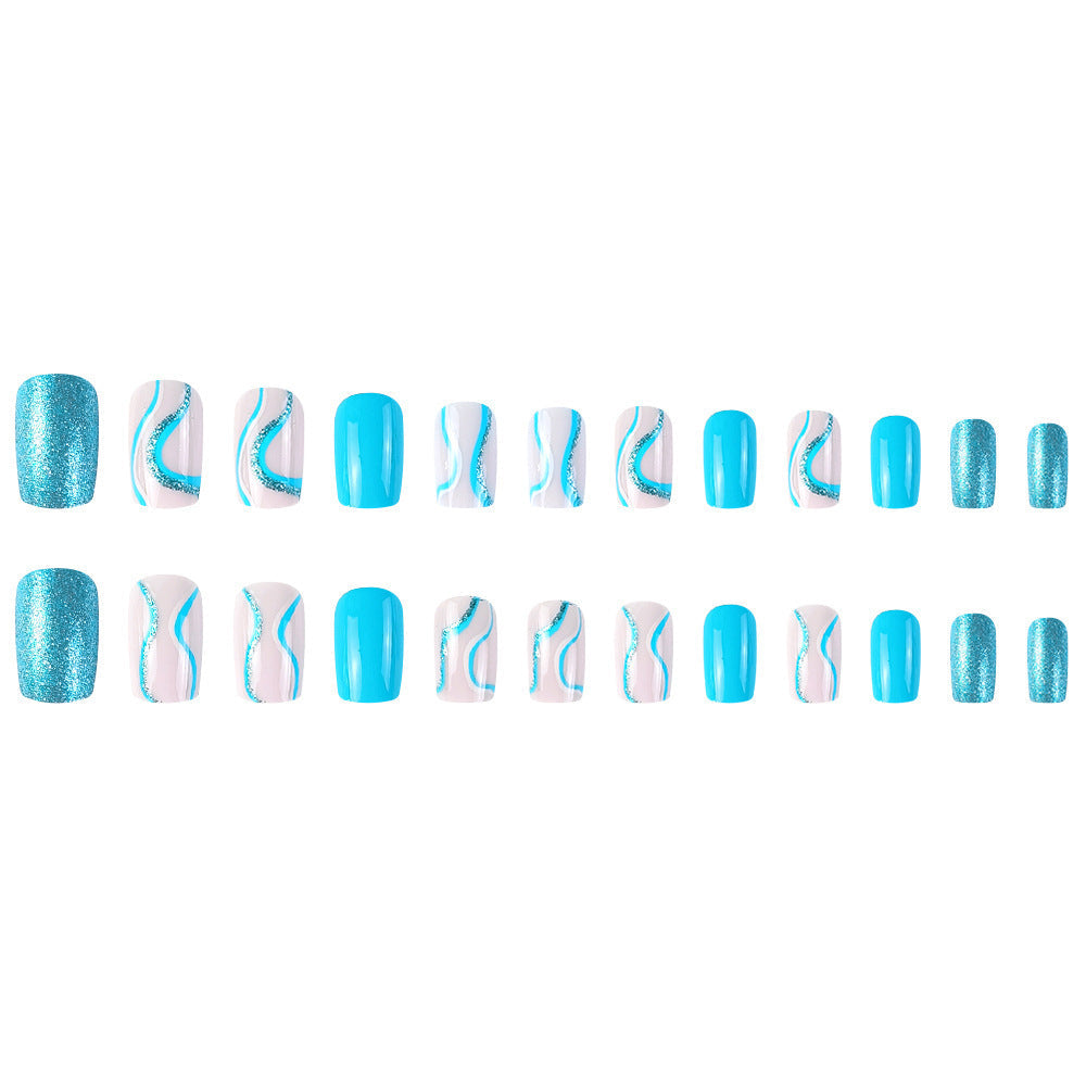 Blue Water Ripple Fall Nails - Removable Trendy Nail Tips