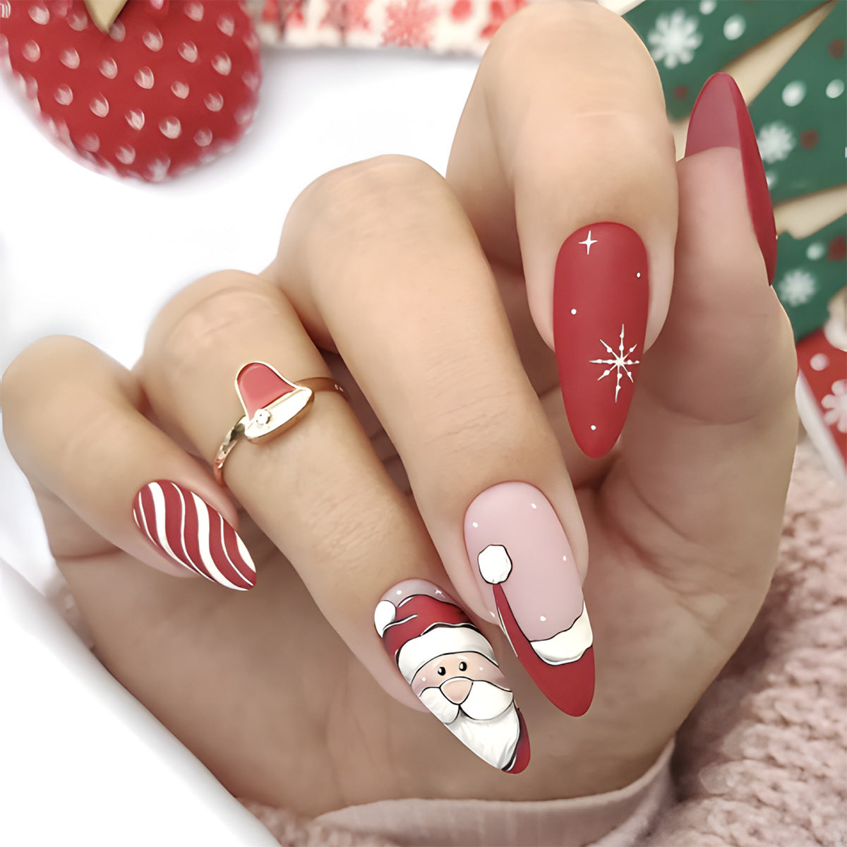 Popular Almond Shape Christmas Colored False Nails