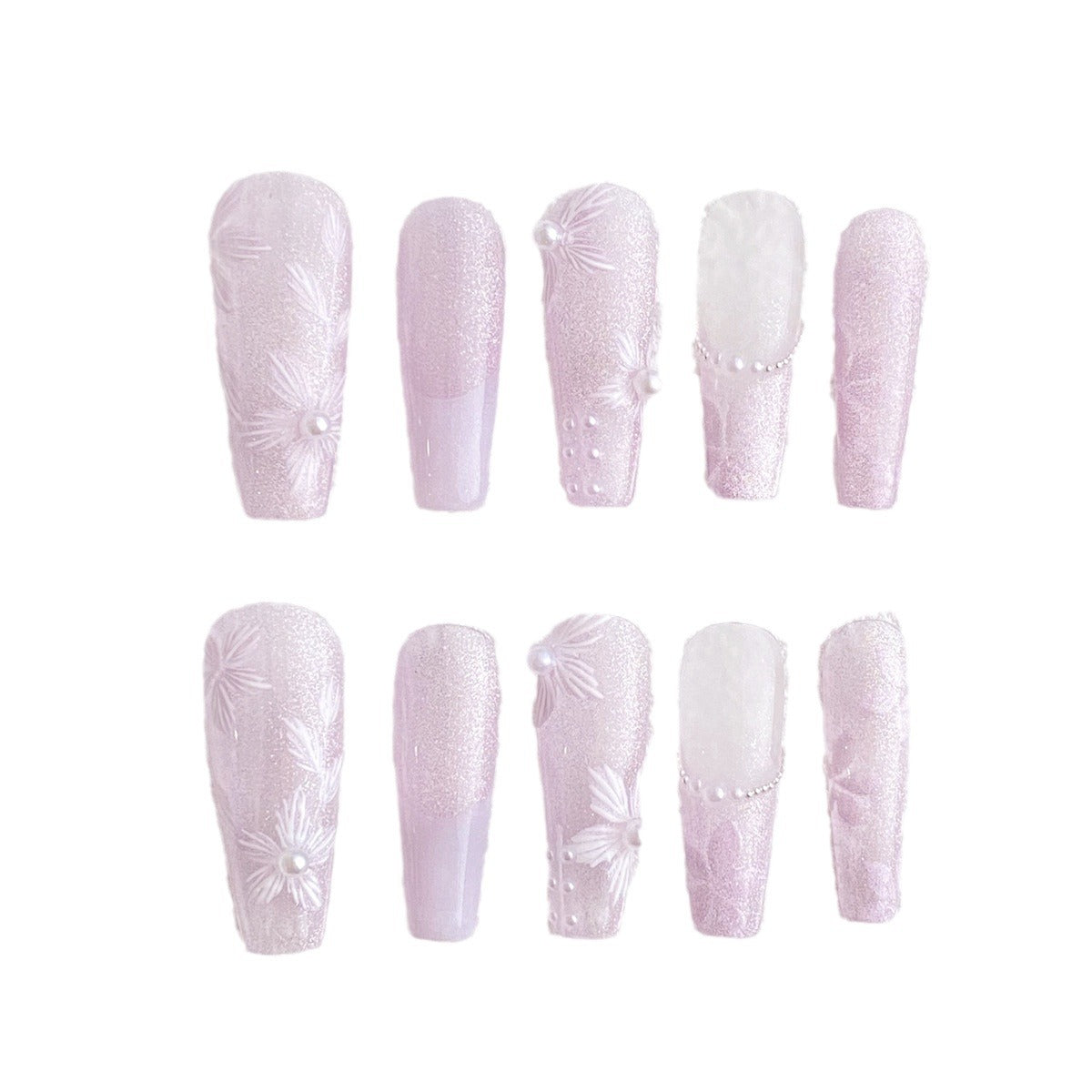 Pure Handmade Firework Cat Eye White Flower Pearl Nail Wraps for Fall Nails