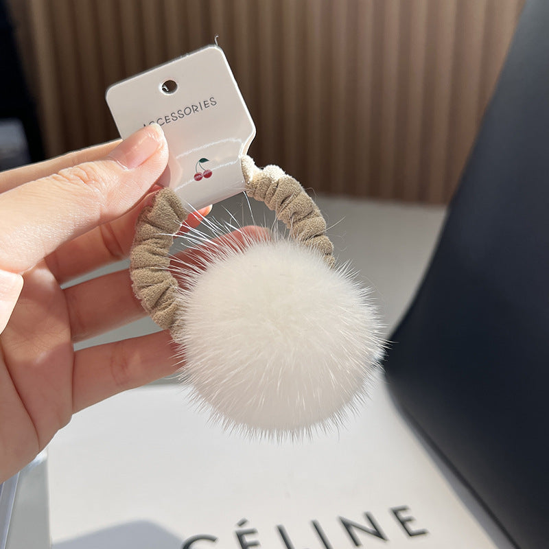 Cute Real Mink Fur Hair Tie Winter Fashion Accessory