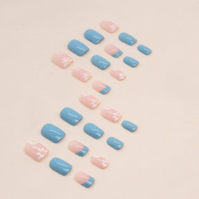 Short Solid Light Blue Sunflower Nails Euro Sweet Cute Wearable Nails Wholesale