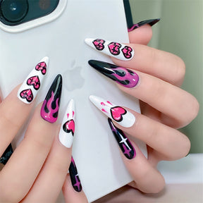 Chic Handmade Heart Painted Fall Nails, Versatile and Popular Nail