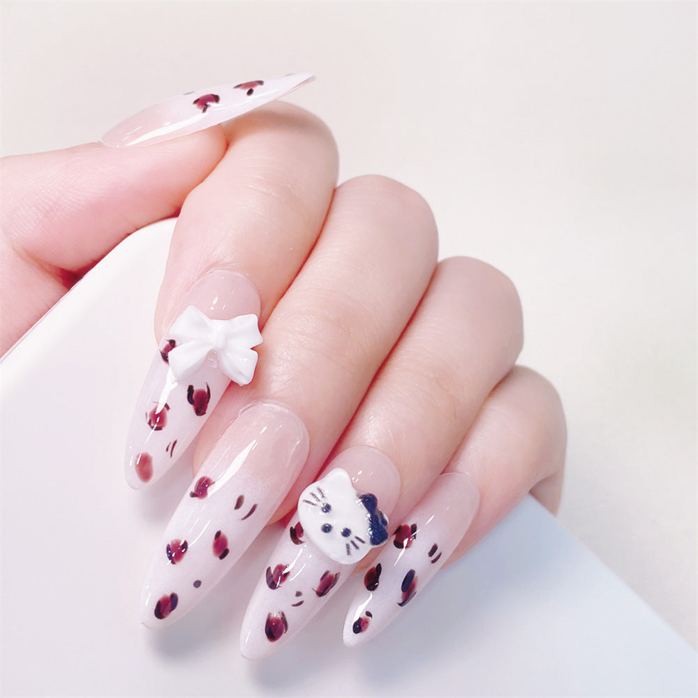 Chic Handmade KITT Cat Bow Fall Nails, Trendy and Versatile Student-Friendly Nail Patches