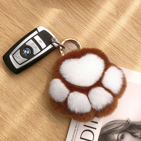 Cute Real Rabbit Fur Kitty Paw Keychain - Charm