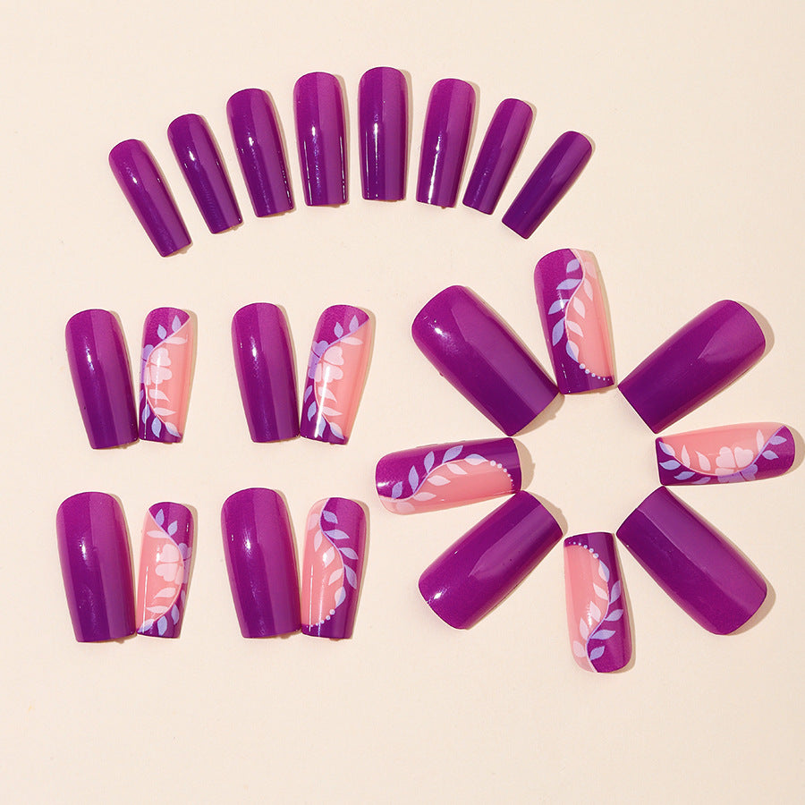 Purple Rectangular Clash Handmade Four-Leaf Clover Nails  2. 英文Tag词