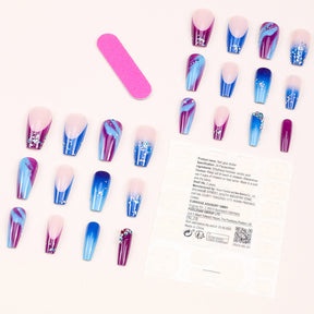 Blue Purple Gradient Flash French Nail Tips